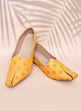 Yellow Cotton Silk Jacquard Mojri