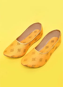 Yellow Cotton Silk Jacquard Party Wear Juti