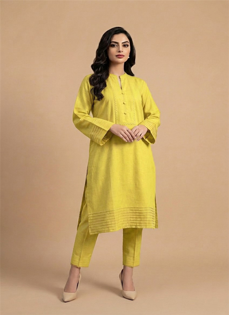 Yellow Cotton Straight Kurta With Straigh Pants After Six Wear