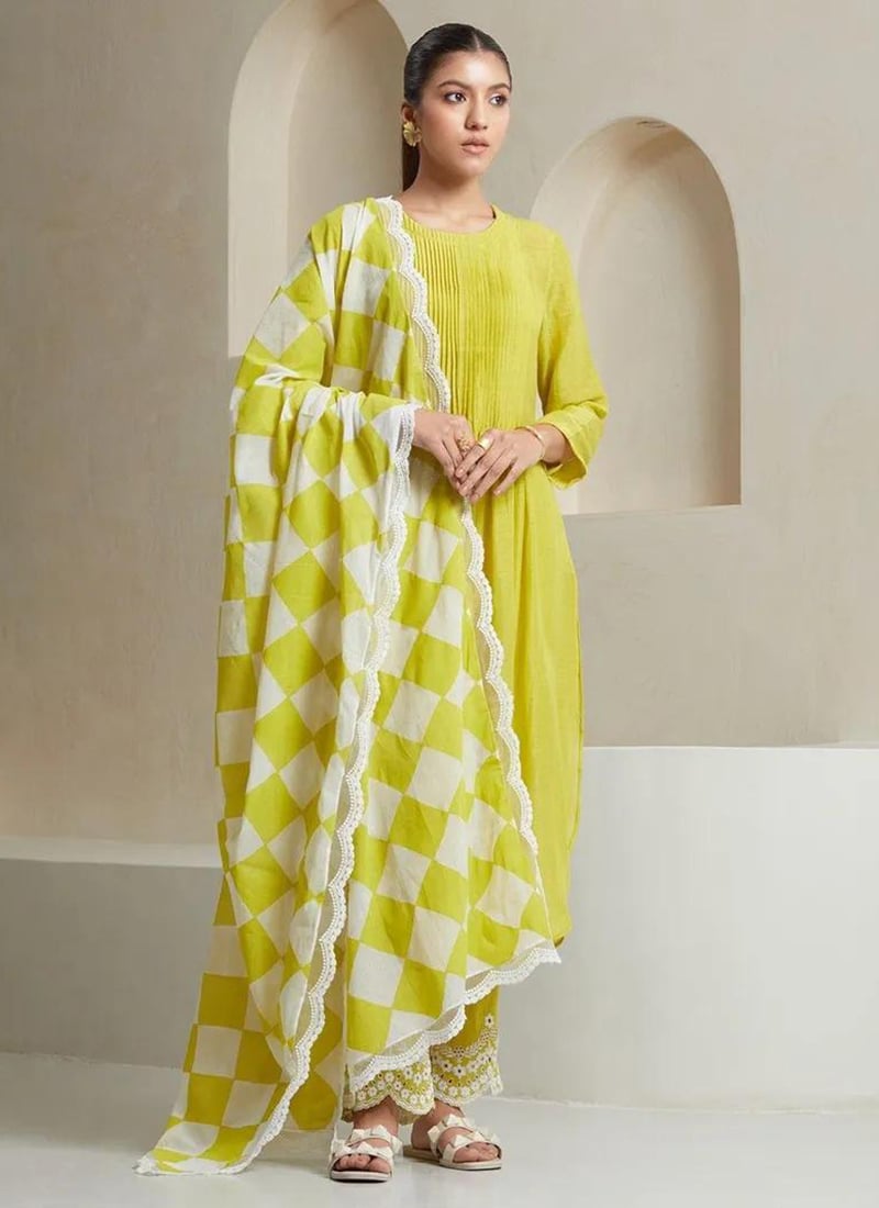 Yellow Cotton Straight Pant Suit After Six Wear