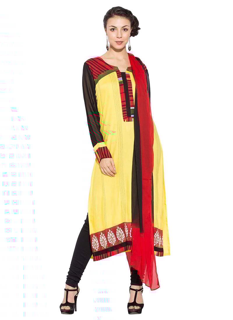 Yellow Cotton Straight Suit