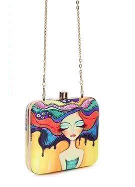 Yellow Crepe Silk Digital Print Clutch