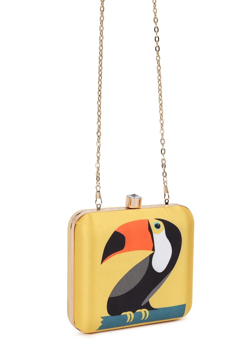 Yellow Crepe Silk Digital Print Clutch Wedding Wear
