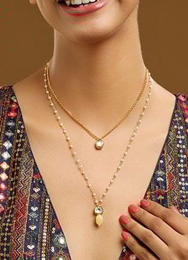 Yellow Dual Layer Kundan And Beads Necklace