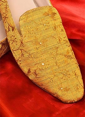 Yellow Dupion Silk Embroidered Mojri