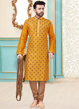 Yellow Dupion Silk Kurta Pyjama