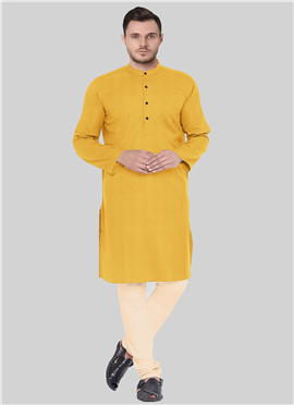 Yellow Embroidered Art Silk Kurta Set