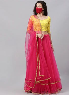 Yellow Embroidered Elbow Sleeves Flared Lehenga