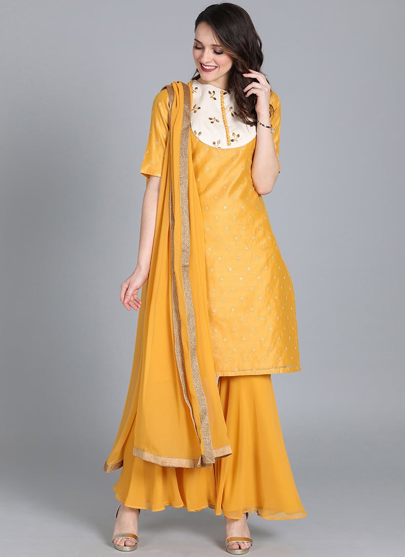 Yellow Embroidered Gharara suit