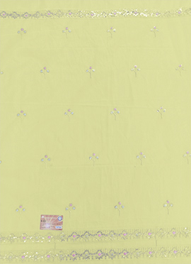 Yellow Embroidered Net Fabric