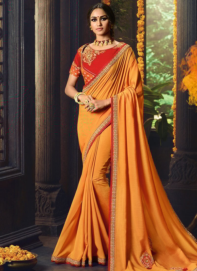 Yellow Embroidered Saree Party Wear