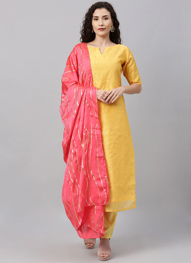 Shop Yellow Embroidered Straight Pant Suit Made to Measure dress for