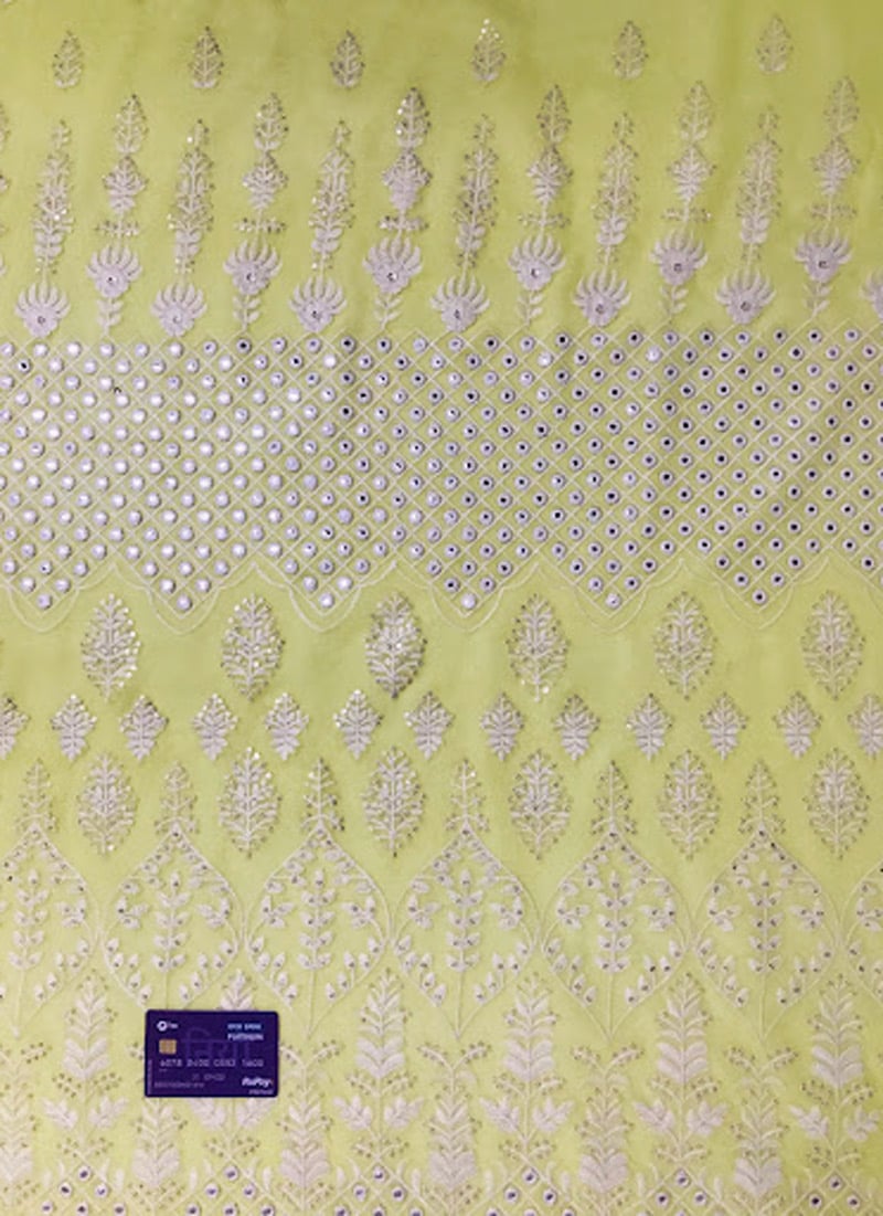 Yellow Embroidered Viscose Fabric