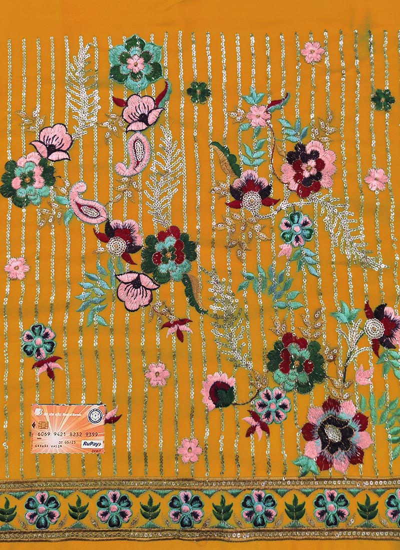 Mustard Georgette Embroidered Fabrics