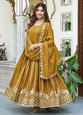 Yellow Faux Georgette Embroidered Sequins Anarkali Suit