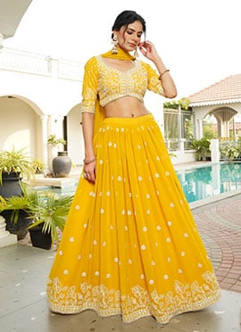 Yellow Faux Georgette Embroidered Sequins Breathtaking Lehenga