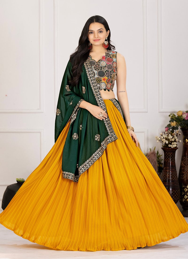 Yellow Faux Georgette Embroidered Sequins Lehenga