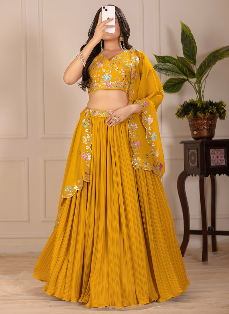 Yellow Faux Georgette Embroidered Sequins Lehenga