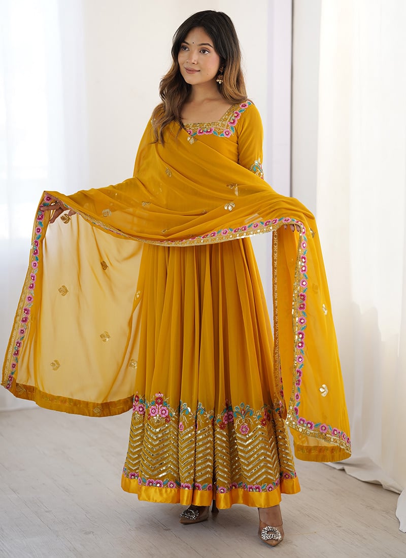 Yellow Georgette Embroidered Anarkali Suit Festive Wear