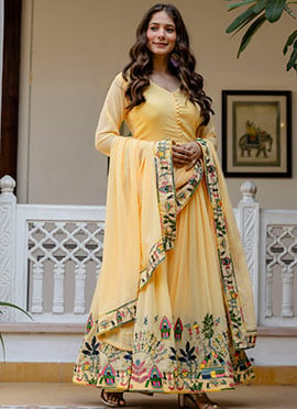 Yellow Georgette Embroidered Anarkali Suit