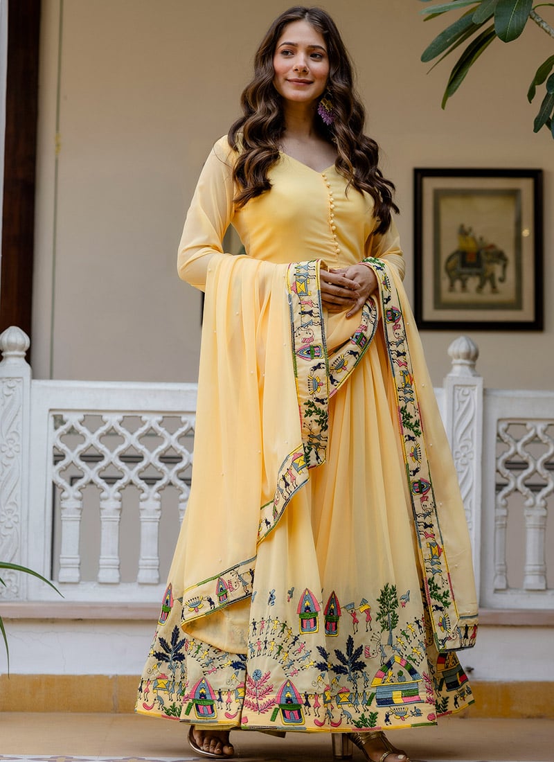 Yellow Georgette Embroidered Anarkali Suit Festive Wear