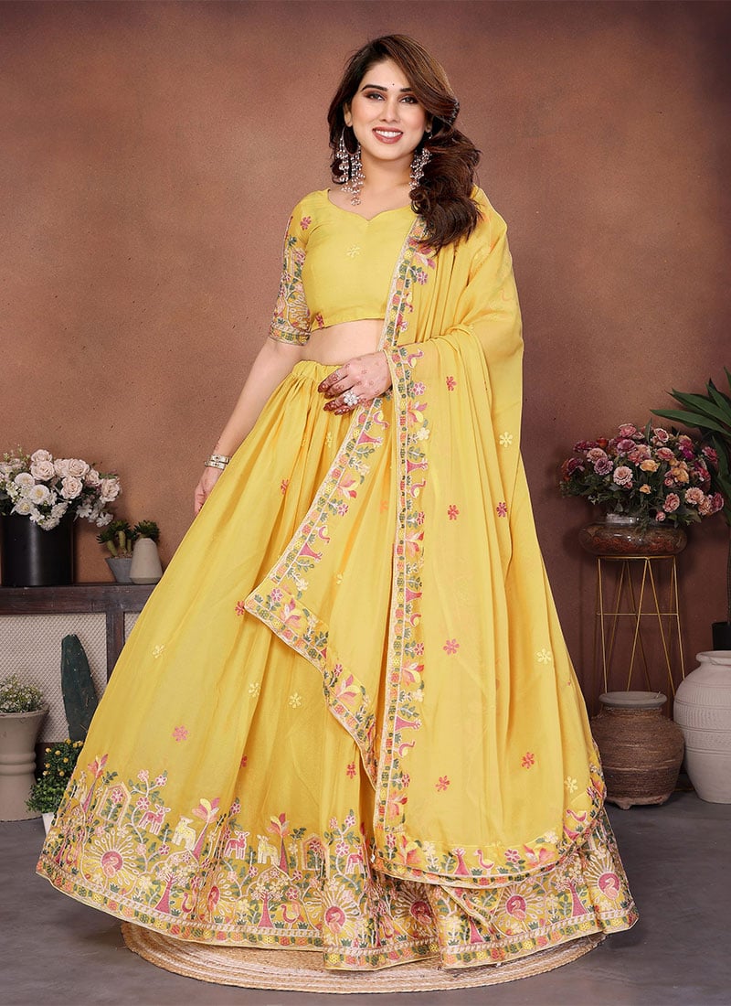 Yellow Georgette Embroidered Lehenga Wedding Wear