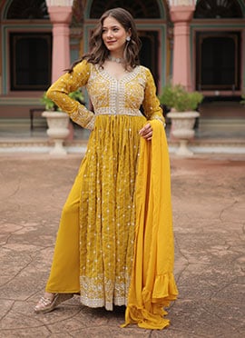 Yellow Georgette Embroidered Sequins Anarkali Suit