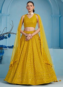 Yellow Georgette Embroidered Sequins Lehenga