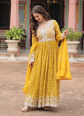 Yellow Georgette Embroidered Sequins Palazzo Suit