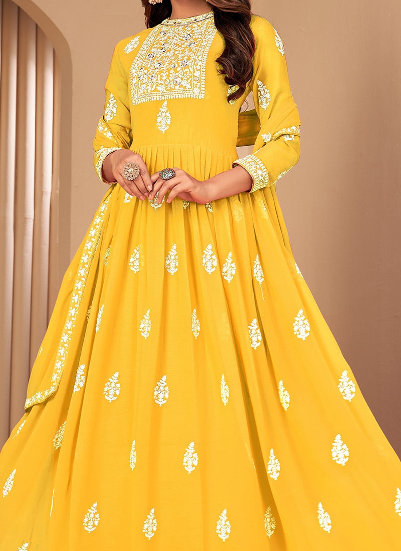 Women Yellow Georgette Embroidery Anarkali Salwar Kameez main image 1