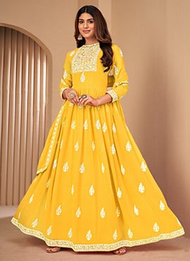 Yellow Georgette Embroidery Anarkali Suit