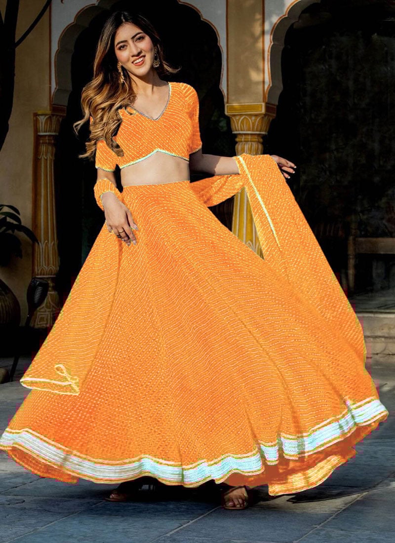 Yellow Georgette Leheriya Print Zari Work Gorgeous Lehenga Festive Wear