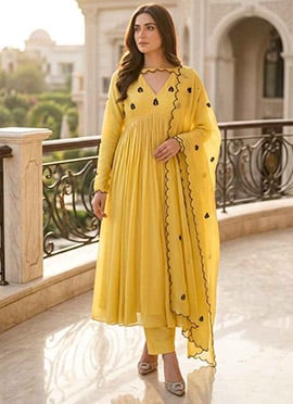Yellow Georgette Resham Embroidered Anarkali Suit