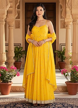 Yellow Georgette Sequins Anarkali Suit