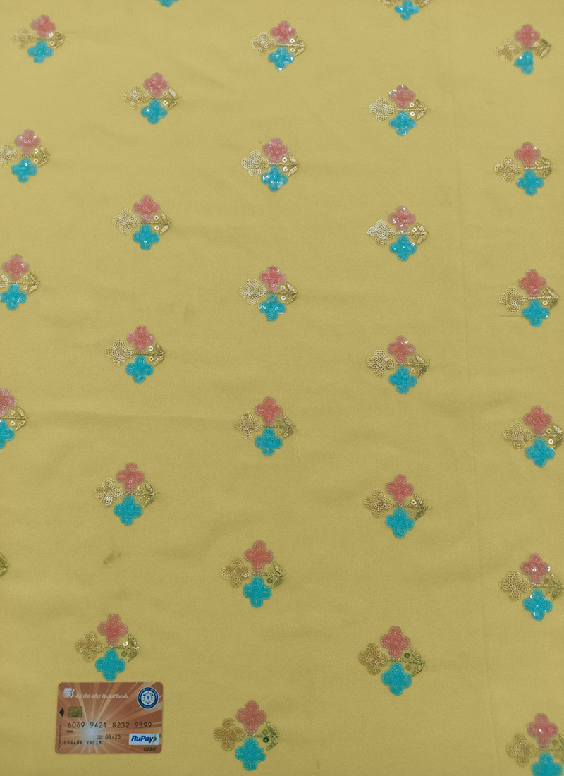 Yellow Georgette Sequins Embroidered Fabric