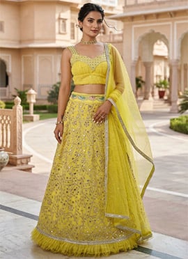 Yellow Georgette Zari Lehenga