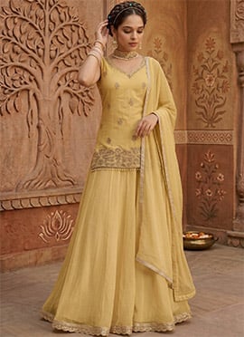 Yellow Georgette Zari Sequins Palazzo Suit