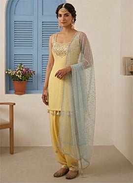 Yellow Georgette Zari Sequins Salwar Suit