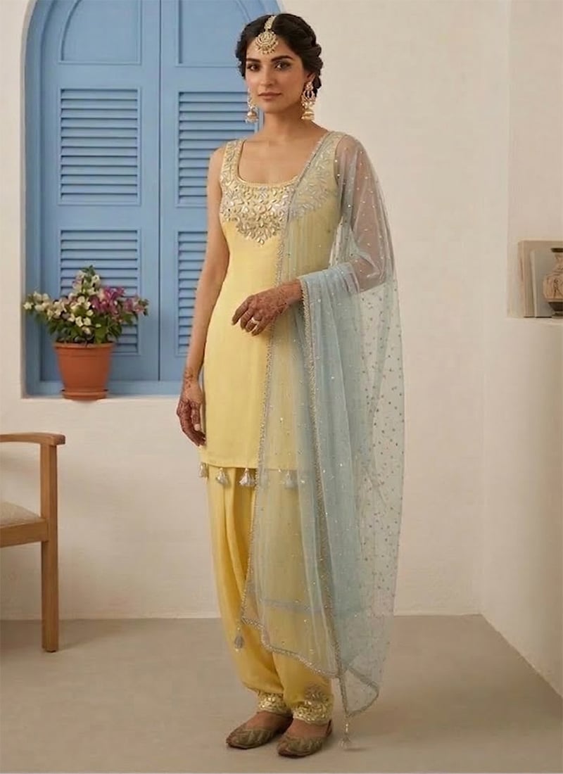 Yellow Georgette Zari Sequins Salwar Suit Festive Wear