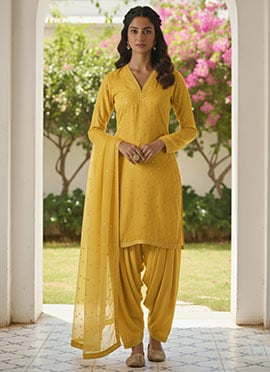 Yellow Georgette Zari Sequins Salwar Suit