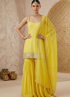 Yellow Georgette Zari Sharara Suit