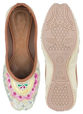 Yellow Hand Embroidered Sequins Juti