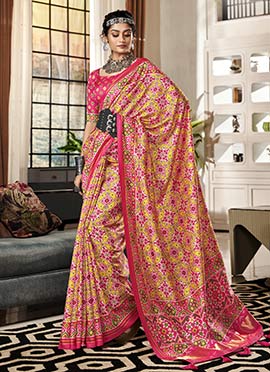 Yellow Handloom Silk Patola Print Saree