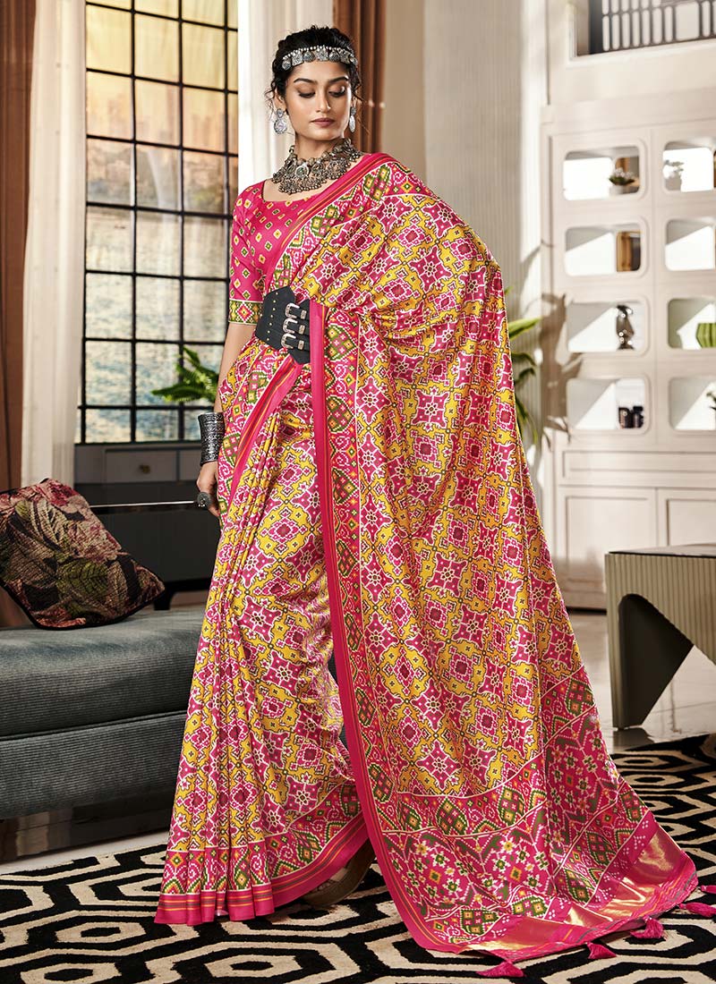 Yellow Handllom Silk Patola Print Saree