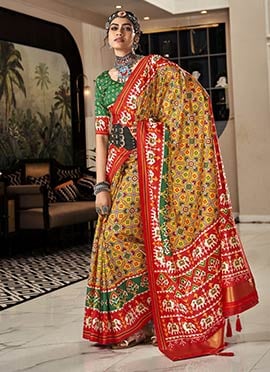 Yellow Handloom Silk Patola Print Saree