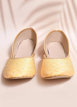 Yellow Jacquard Juti For Women