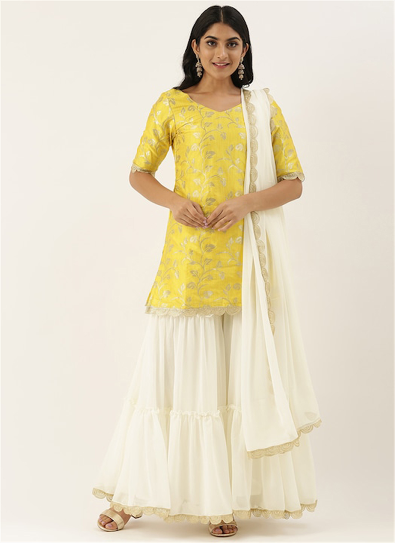 Yellow Jacquard Top Festive Wear