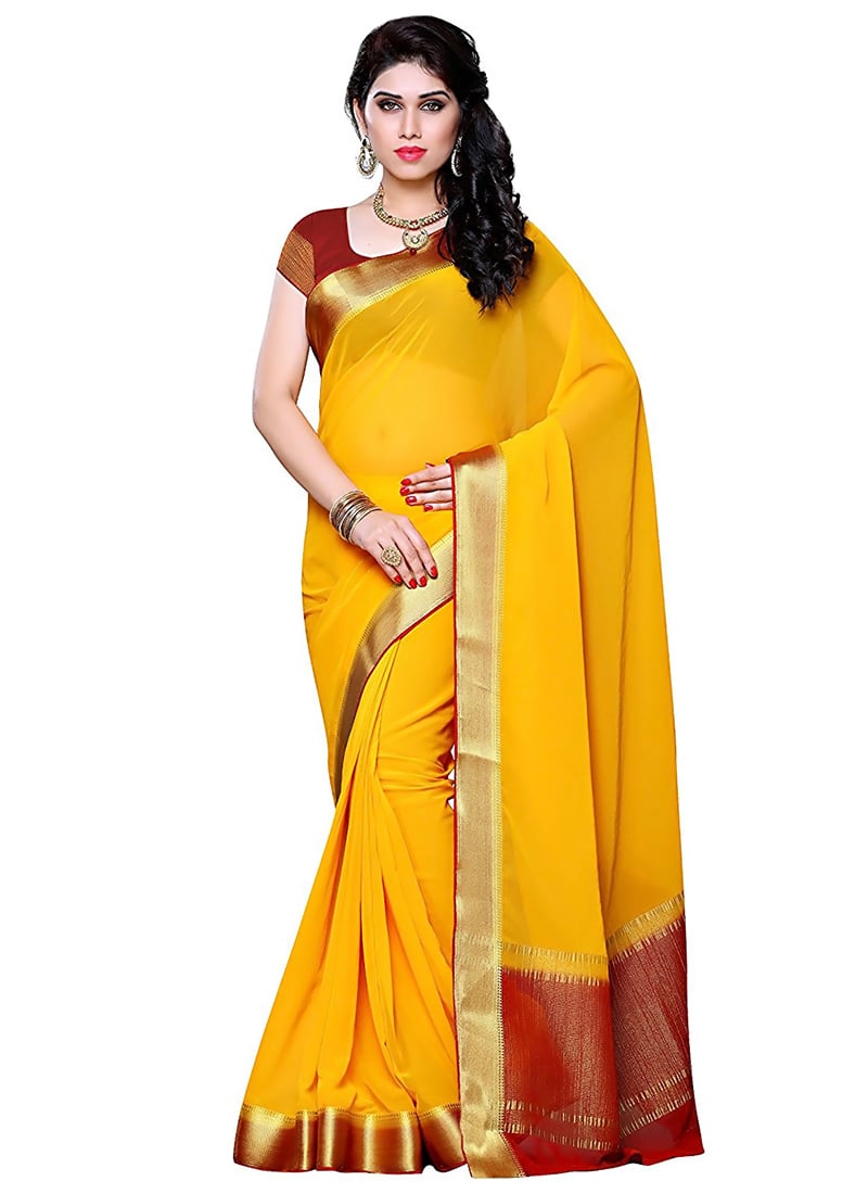 Yellow Kancheepuram Art Silk Saree Festive Wear