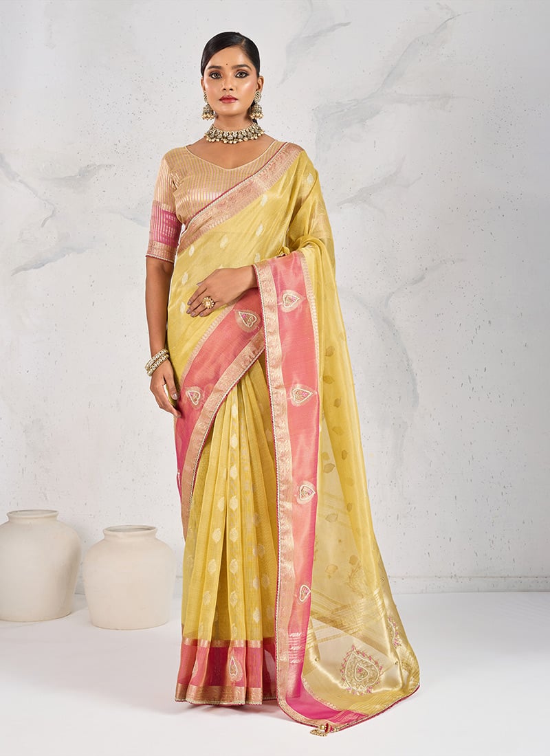 Yellow Kanjivaram Soft Silk Saree with Festive Elegance