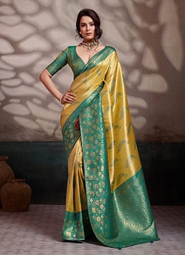 Yellow Kanjivaram Soft Silk Zari Woven Saree